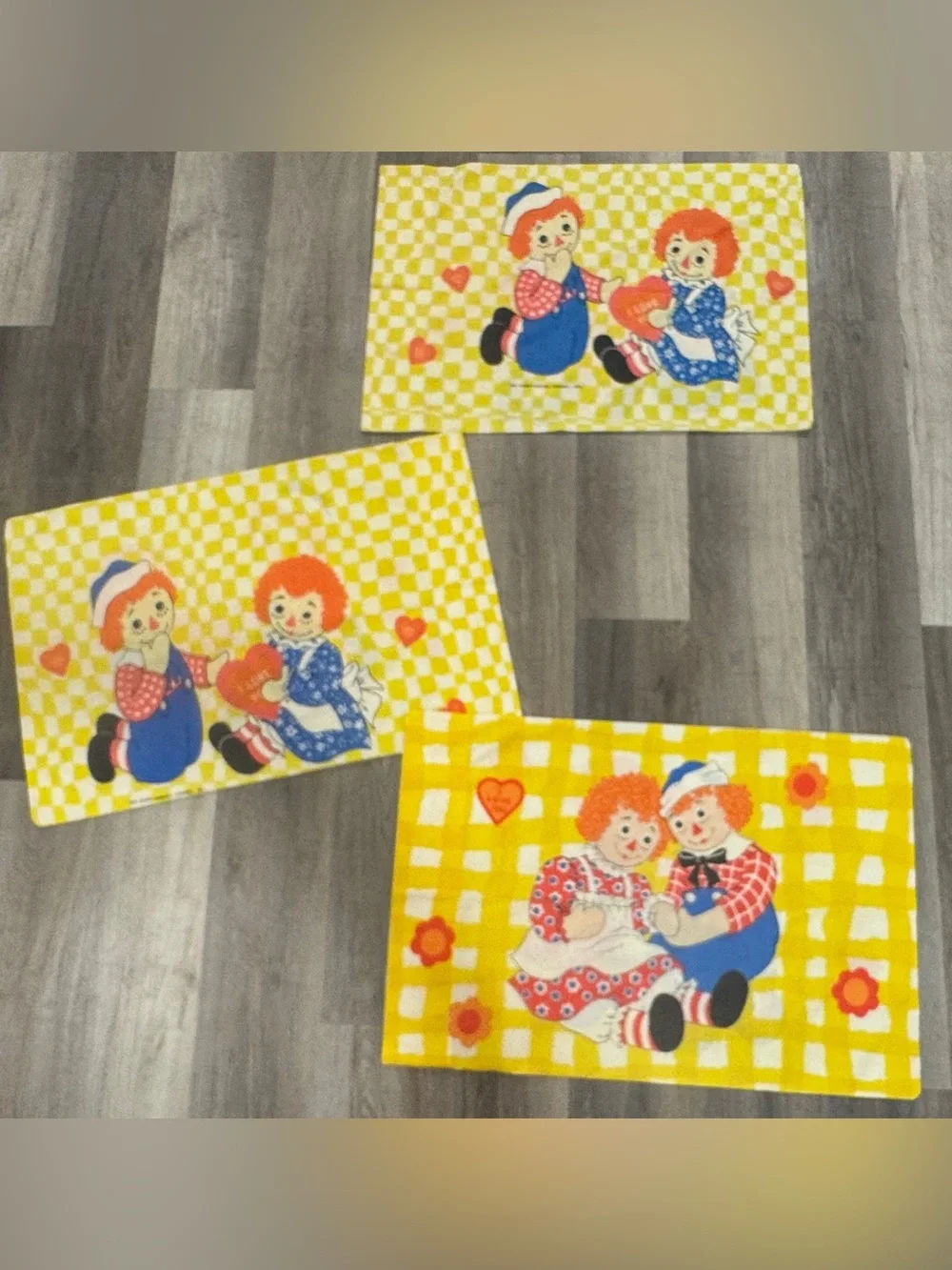 Vintage 70’s Yellow Raggedy Ann & Andy Sheets, Blanket, & Pillow Cases